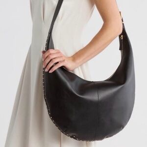 Madewell Essential Curve Shoulder Black Leather Hobo Bag